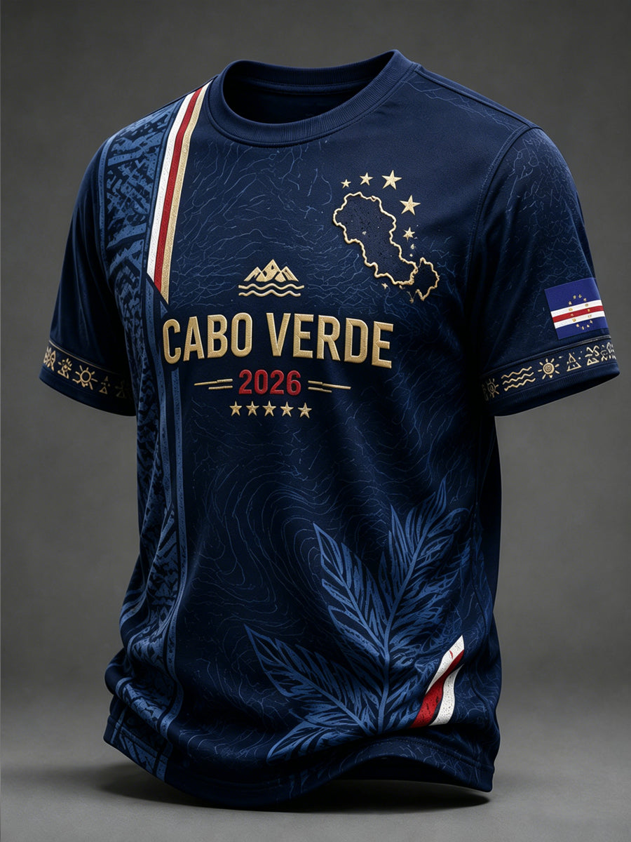 Men's Cape Verdean Football Fan Casual Printed T-shirt
