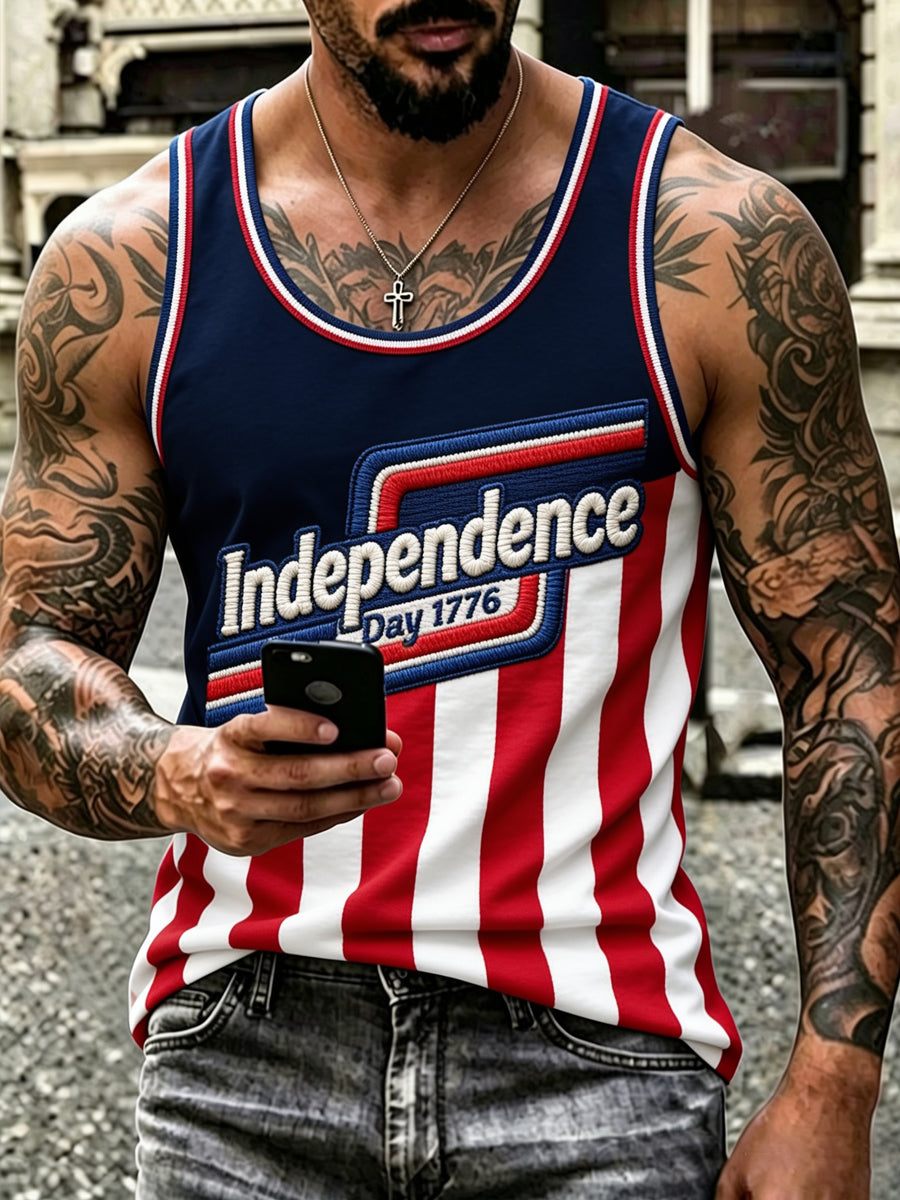 Men’s Independence Day Patriotic Embroidered Casual Vest