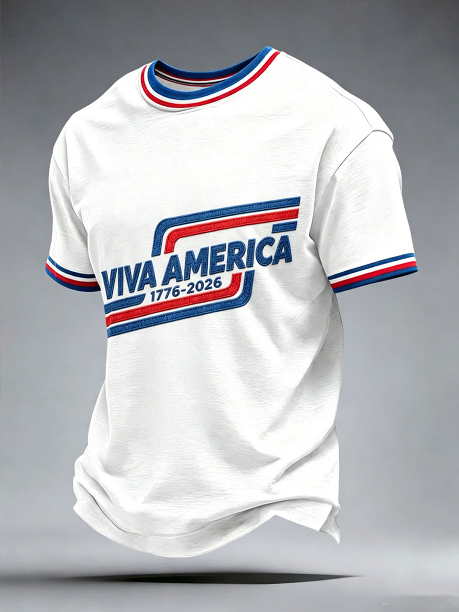 Men’s Patriotic Independence Day Embroidered Casual Short-Sleeve T-Shirt