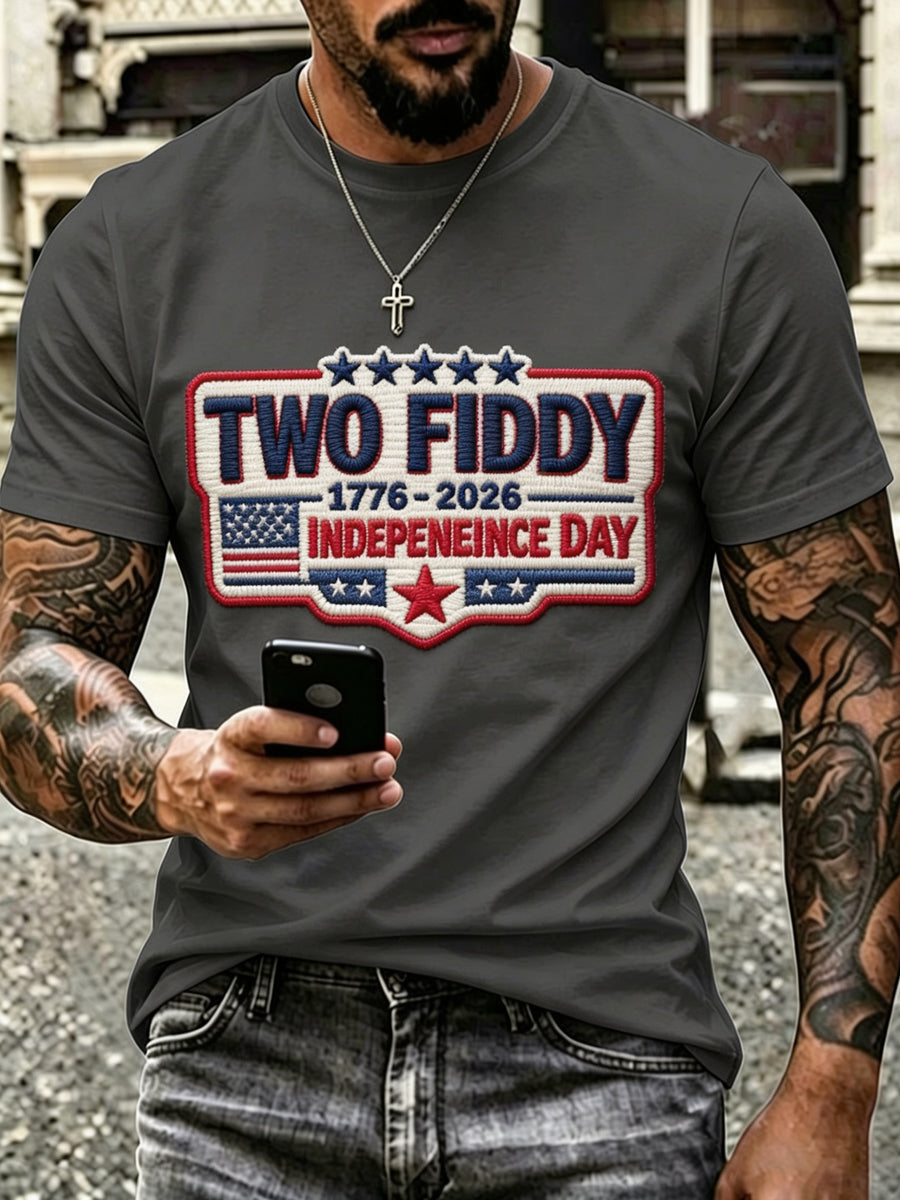 Men’s Patriotic Independence Day Embroidered Casual Short-Sleeve T-Shirt