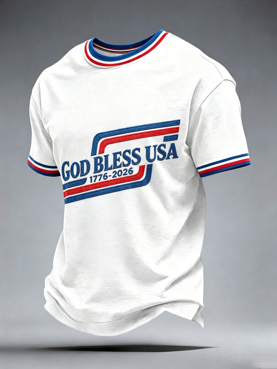 Men’s Patriotic Independence Day Embroidered Casual Short-Sleeve T-Shirt