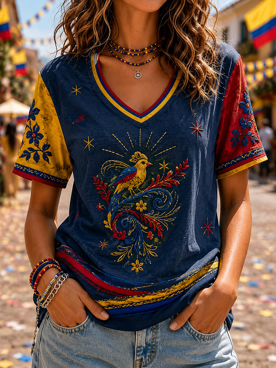Women’s Colombian Independence Day Print Casual Short-Sleeve T-Shirt