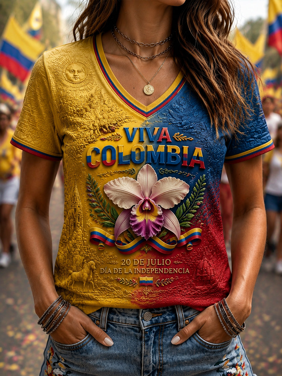Women’s Colombian Independence Day Print Casual Short-Sleeve T-Shirt