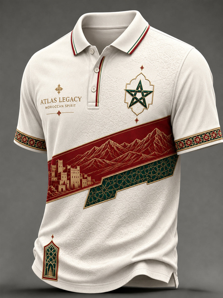 Women’s Moroccan Football Enthusiast Printed Casual Short-Sleeve Polo Shirt