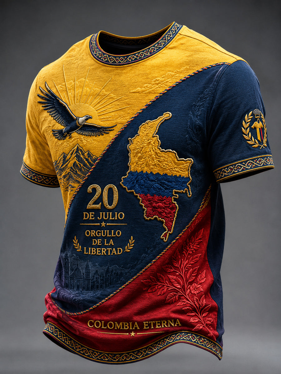 Men’s Colombian Independence Day Printed Casual Short-Sleeve T-Shirt