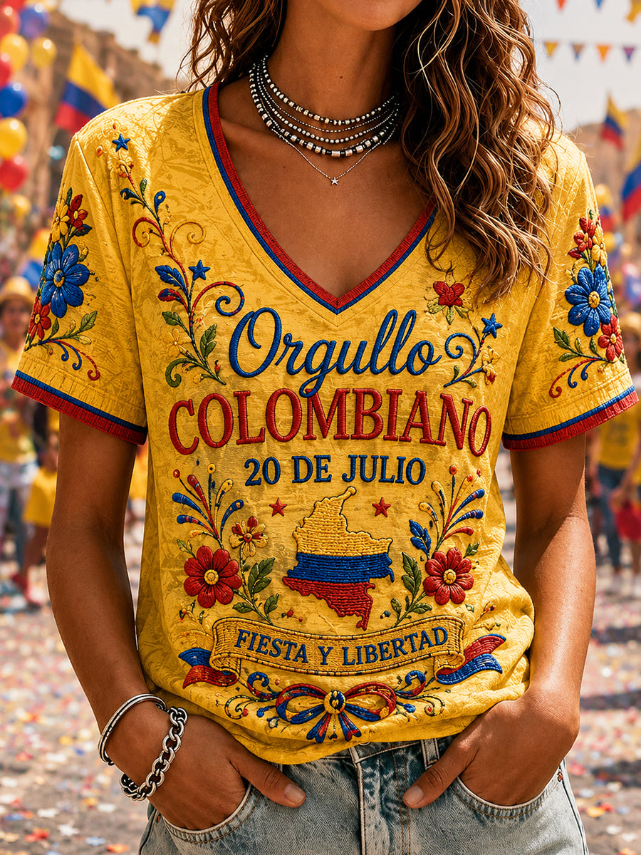 Women’s Colombian Independence Day Print Casual Short-Sleeve T-Shirt