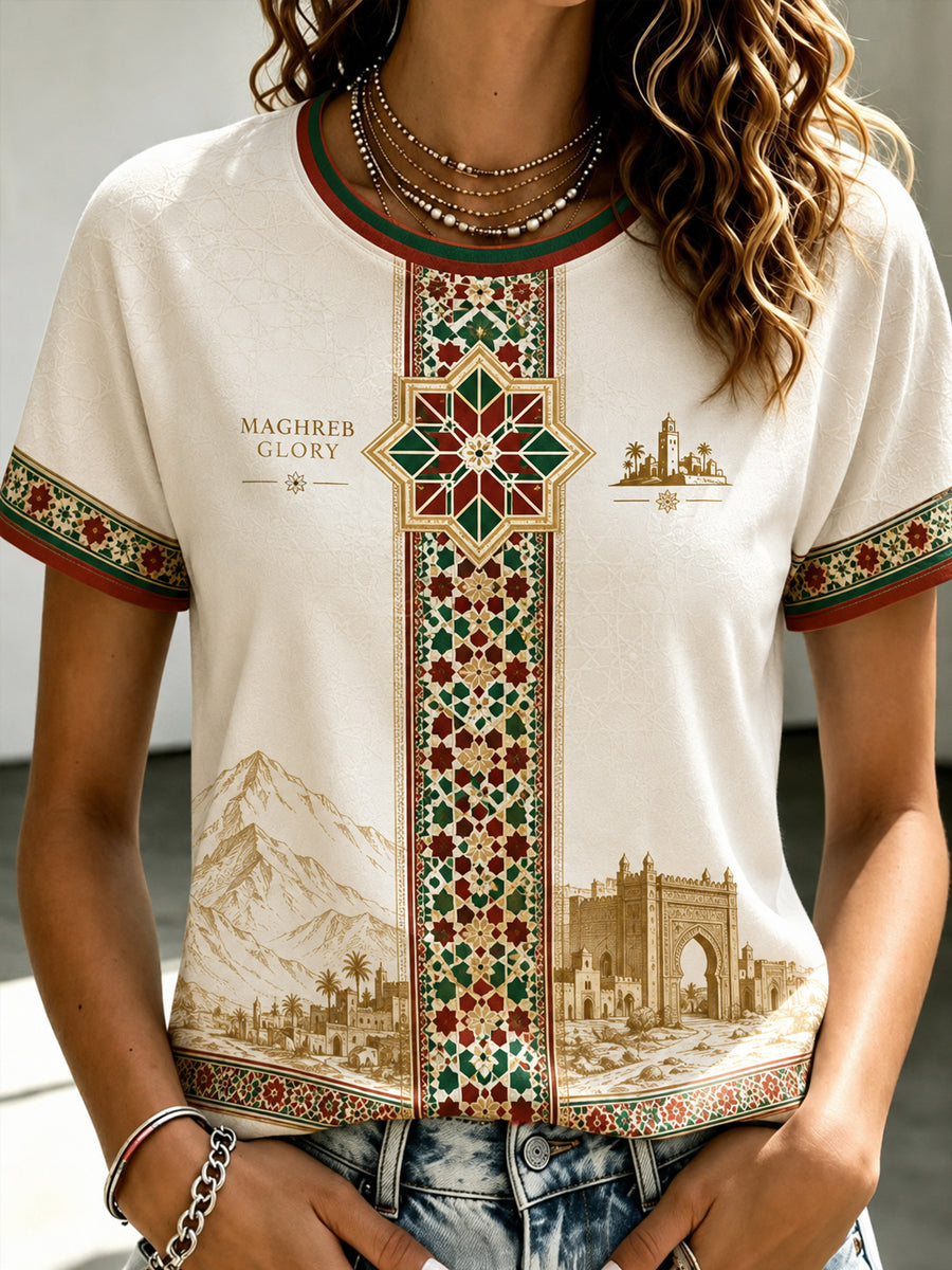 Women’s Moroccan Football Enthusiast Printed Casual Short-Sleeve T-Shirt