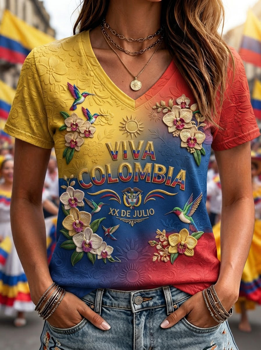Women’s Colombian Independence Day Print Casual Short-Sleeve T-Shirt