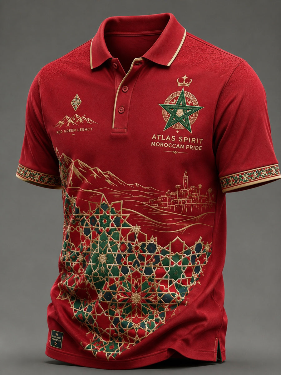 Men’s Morocco Football Enthusiast Printed Casual Polo Shirt