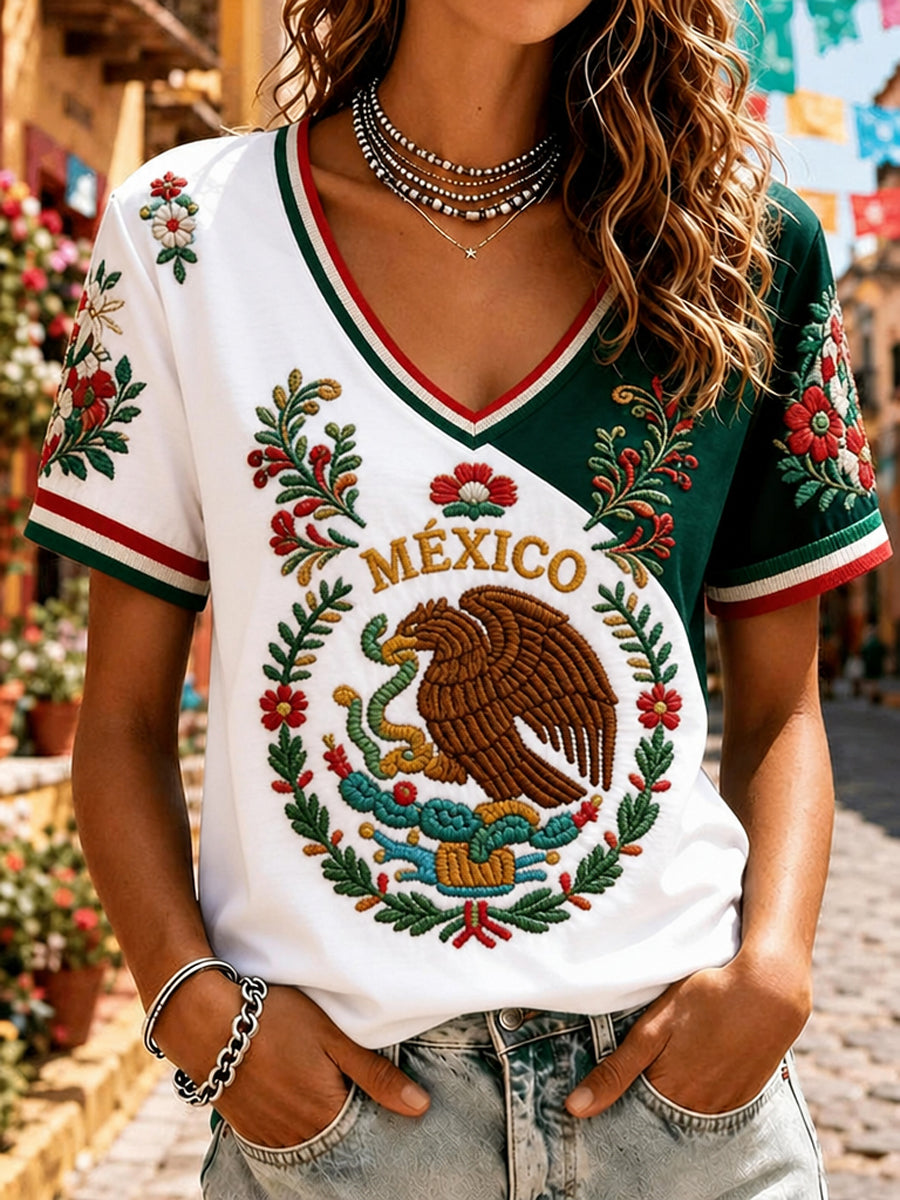 Women’s Mexico Independence Day Print Casual Short-Sleeve T-Shirt
