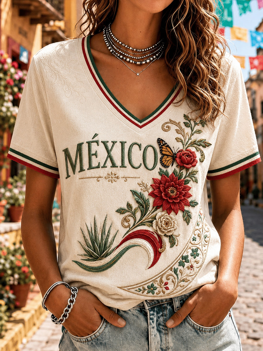 Women’s Mexico Independence Day Print Casual Short-Sleeve T-Shirt