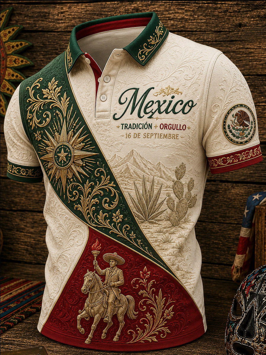 Men’s Mexico Independence Day Printed Casual Short-Sleeve Polo Shirt