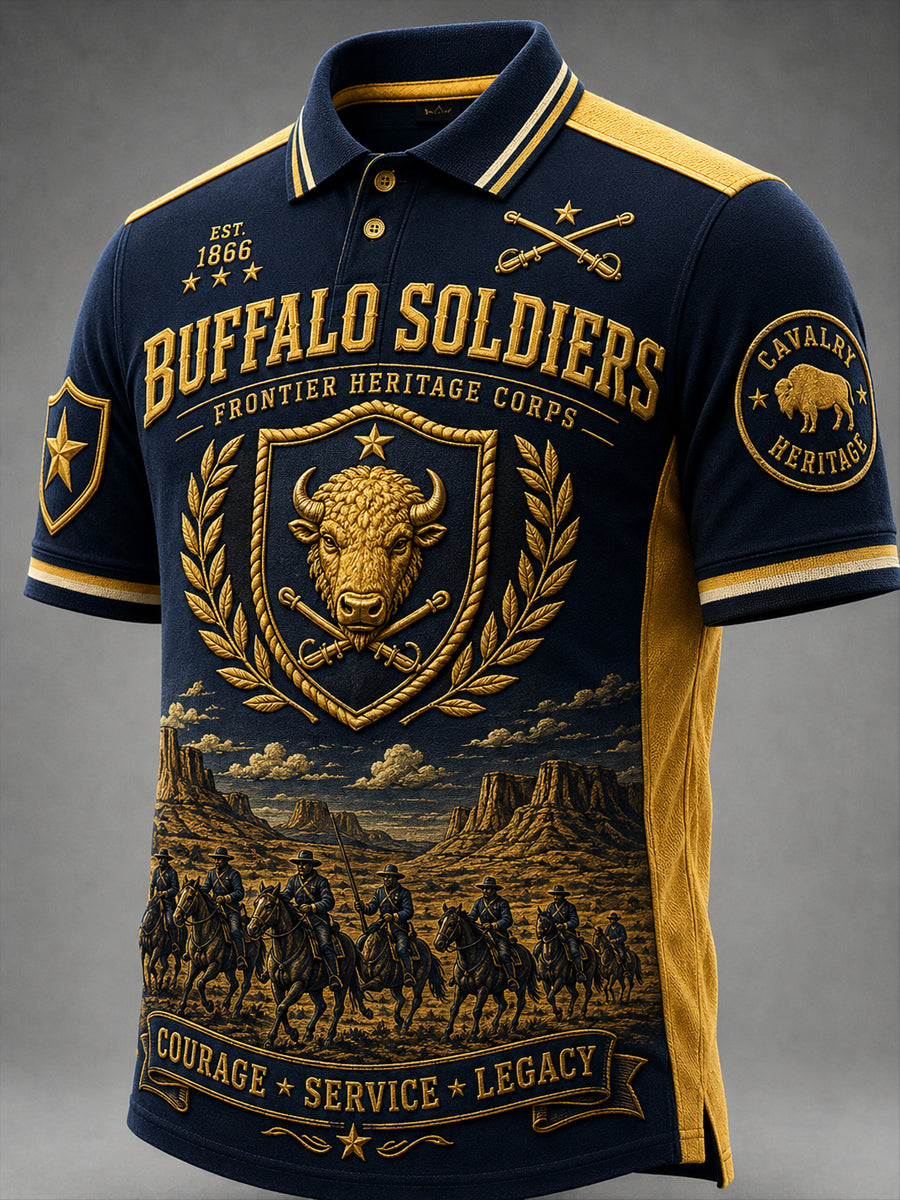 Men’s Buffalo Soldier Print Casual Short-Sleeve Polo Shirt