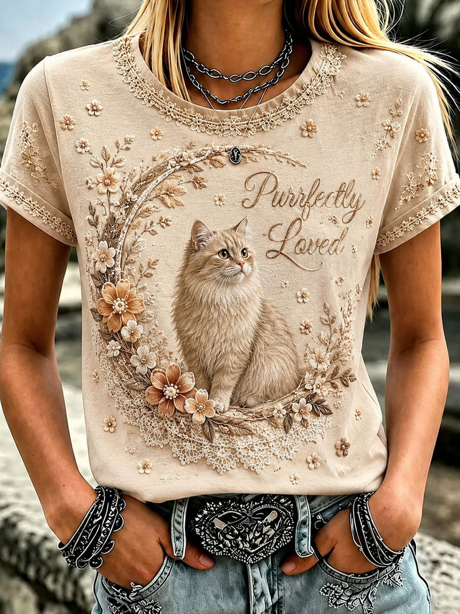 Women’s International Cat Day Art Print Casual Short-Sleeve T-Shirt