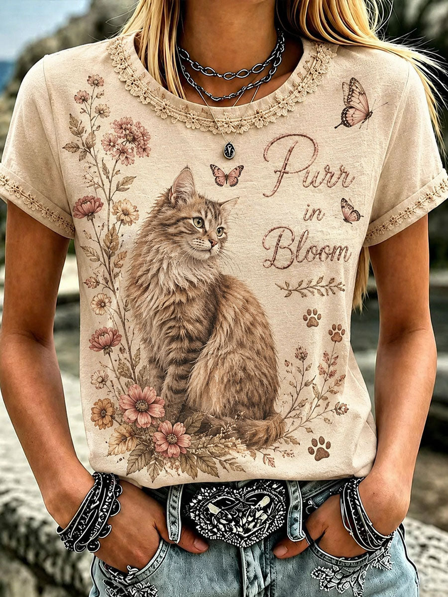 Women’s International Cat Day Art Print Casual Short-Sleeve T-Shirt