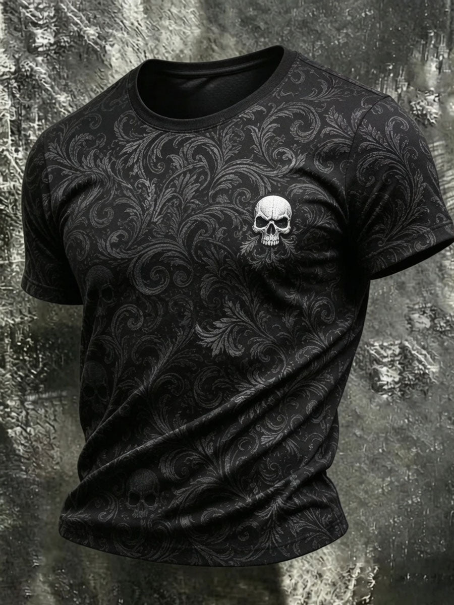 Men’s Halloween Gothic-style printed casual short-sleeved T-shirt.