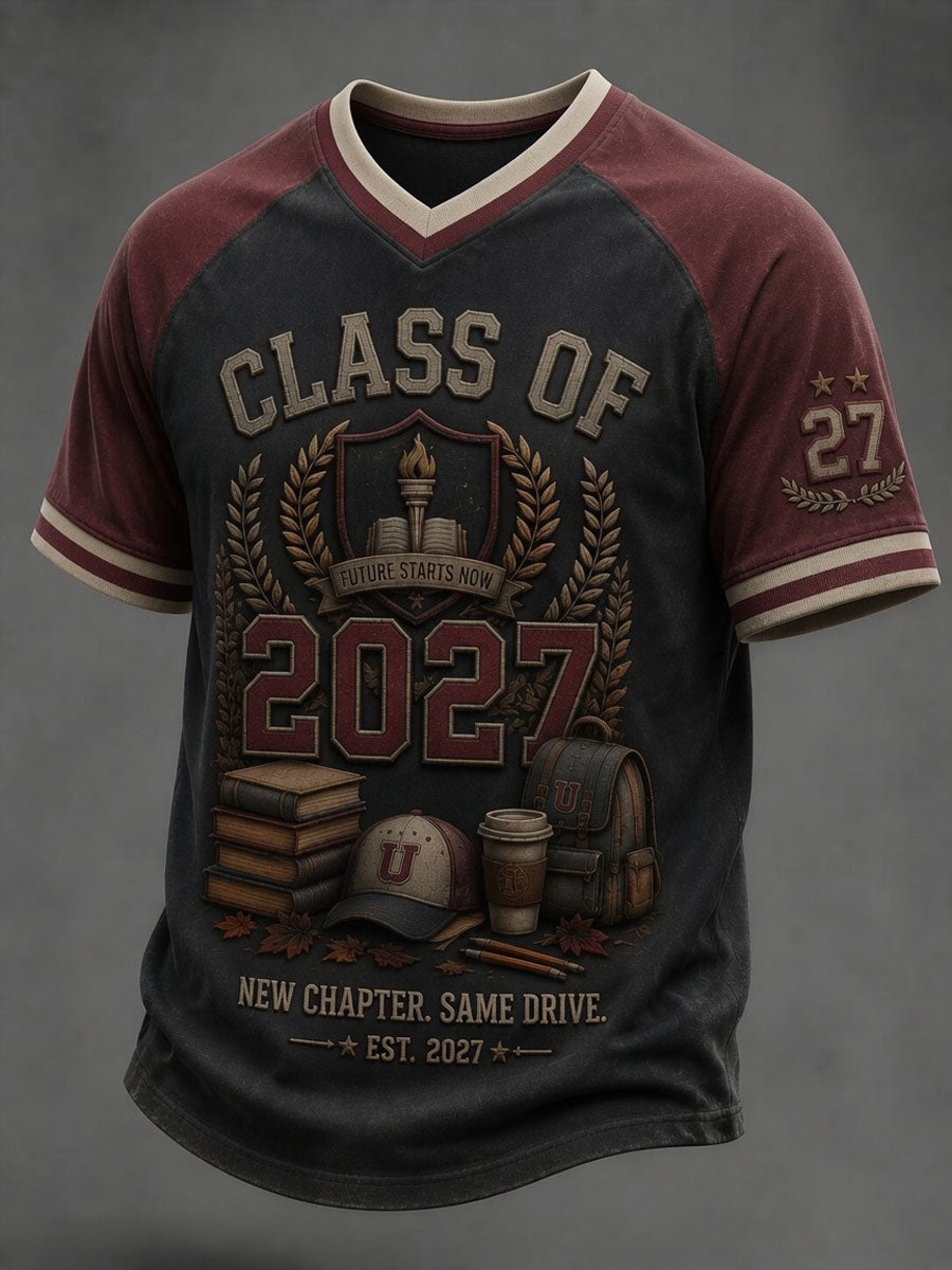 Men’s Back to School Season Printed Casual Short-Sleeve T-Shirt