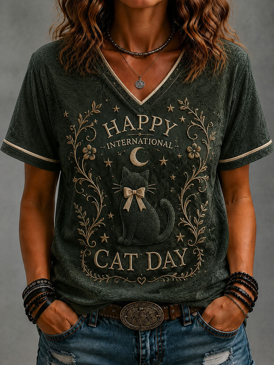 Women’s Cat Art Print Casual Short-Sleeve T-Shirt