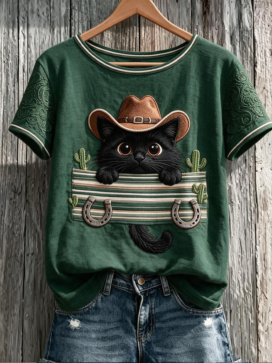 Women’s Cat Art Print Casual Short-Sleeve T-Shirt