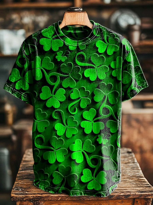 Full-Print Clover Pattern Casual Short-Sleeve T-Shirt