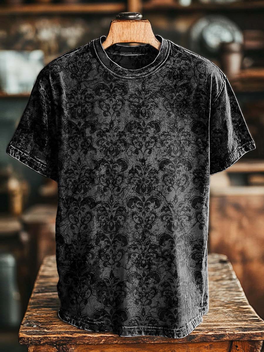 Subtle Pattern Baroque Print Casual Short-Sleeve T-Shirt