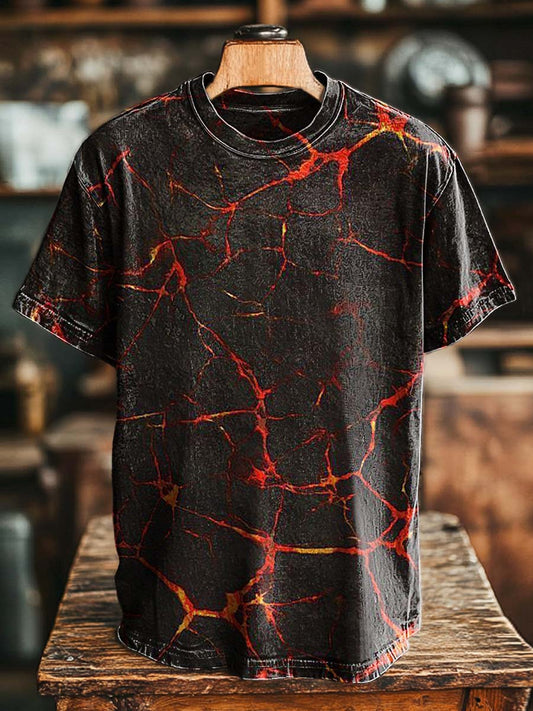 Abstract Black-Backed Lava Vein Print Casual Short-Sleeve T-Shirt