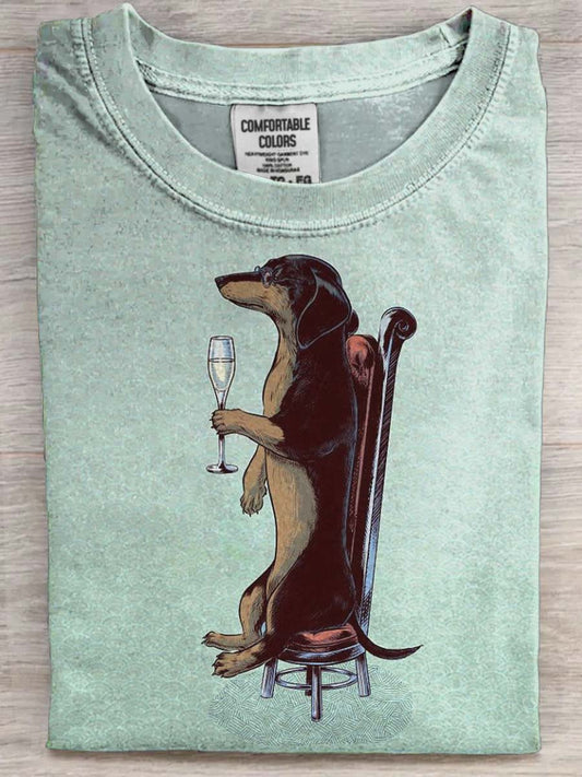 Champagne Dachshund Print Casual Short-Sleeve T-Shirt