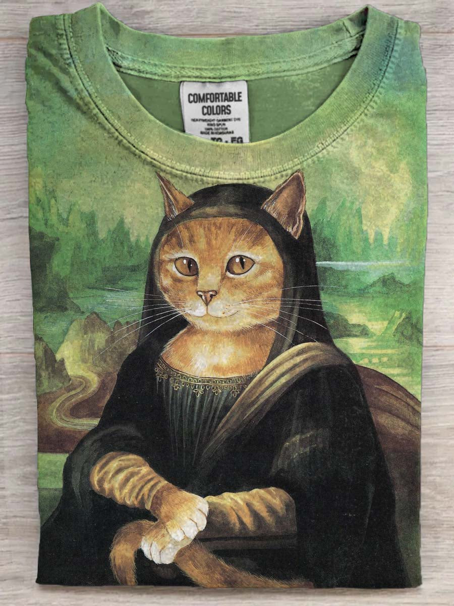 Abstract Funny Cat Print Casual Short-Sleeve T-Shirt