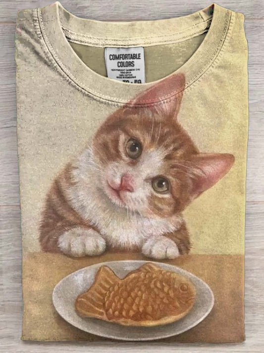 Cute Cat Print Casual Short-Sleeve T-Shirt