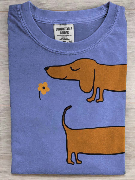 Cute Dachshund Print Casual Short-Sleeve T-Shirt