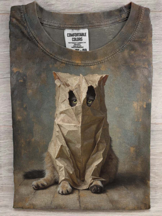 Abstract Funny Cat Print Casual Short-Sleeve T-Shirt