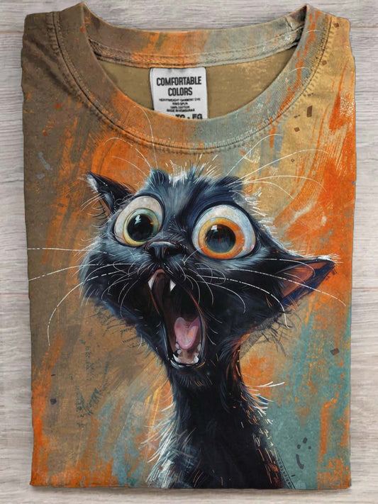 Cute Cat Print Casual Short-Sleeve T-Shirt