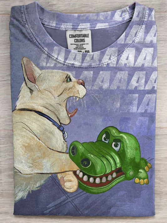 Funny Cat Shark Clip Print Casual Short-Sleeve T-Shirt