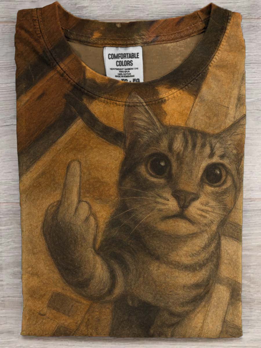 Funny Cat Print Casual Short-Sleeve T-Shirt
