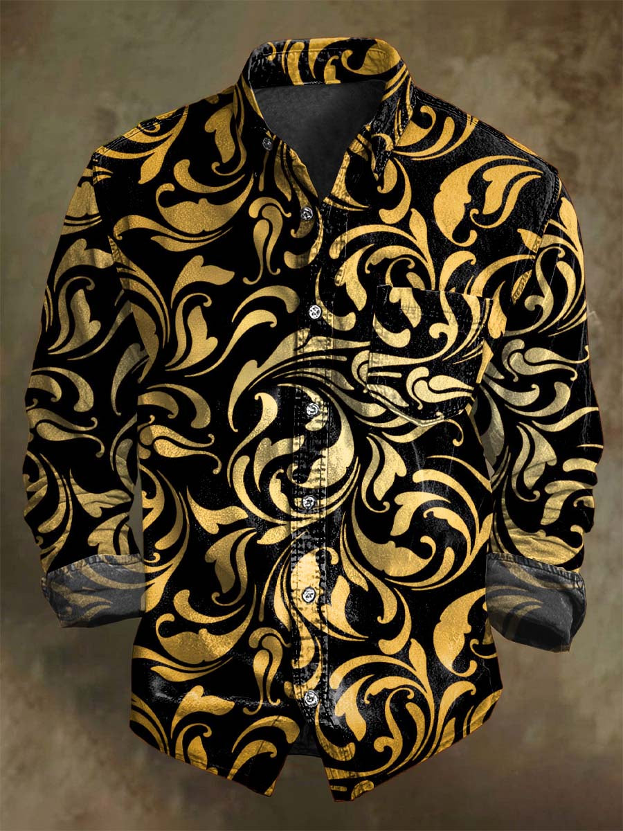 Baroque Floral Print Casual Long-Sleeve Shirt