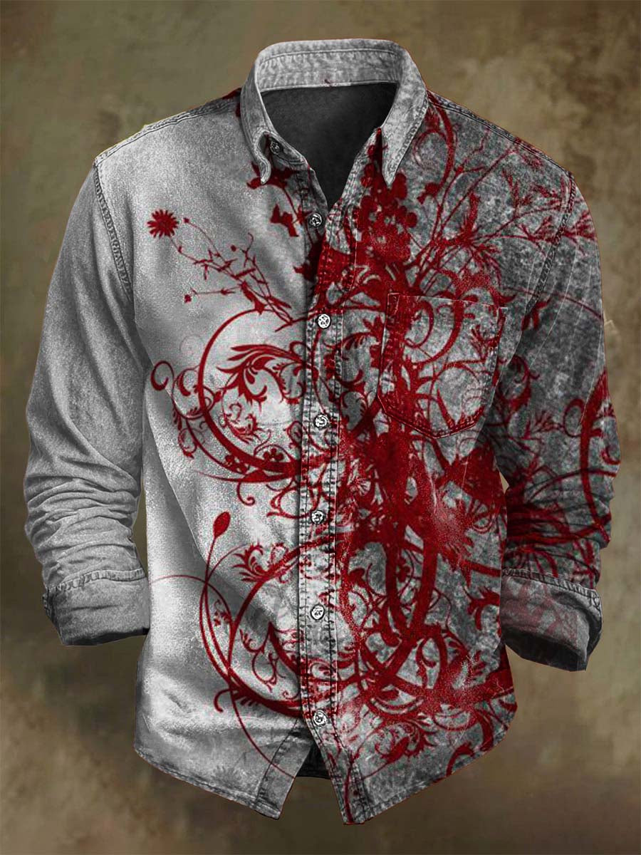 Abstract Floral Print Casual Long-Sleeve Shirt