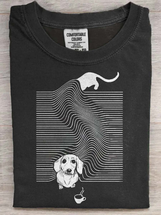 Funny Line Drawing Dachshund Print Casual Short-Sleeve T-Shirt