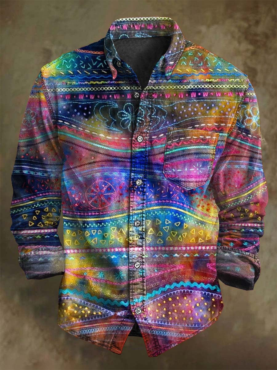 Abstract Colorful Line Print Casual Long-Sleeve Shirt