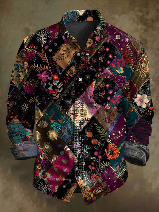 Abstract Bohemian Floral Print Casual Long-Sleeve Shirt