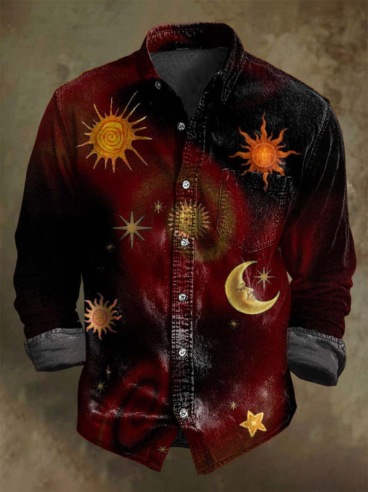 Abstract Mystic Astrology Print Casual Long-Sleeve Shirt