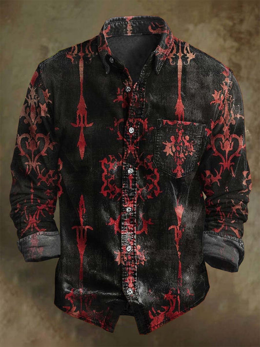 Abstract Dark Gothic Print Casual Long-Sleeve Shirt