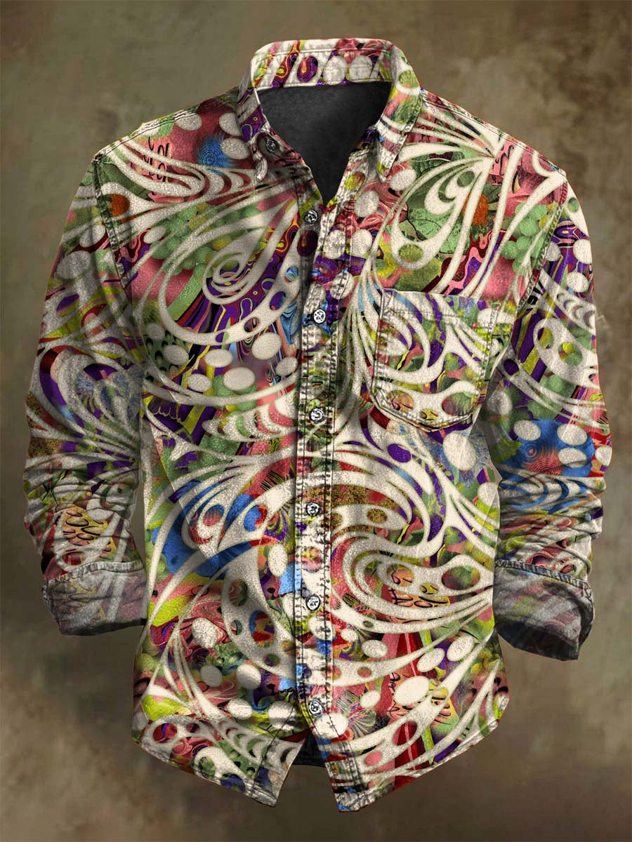 Abstract Psychedelic Twisted Print Casual Long-Sleeve Shirt