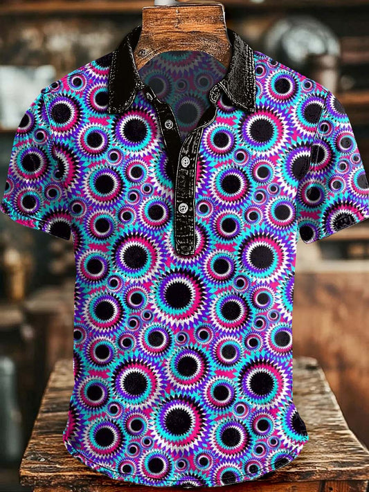 Abstract Psychedelic Print Casual Short-Sleeve Polo Shirt