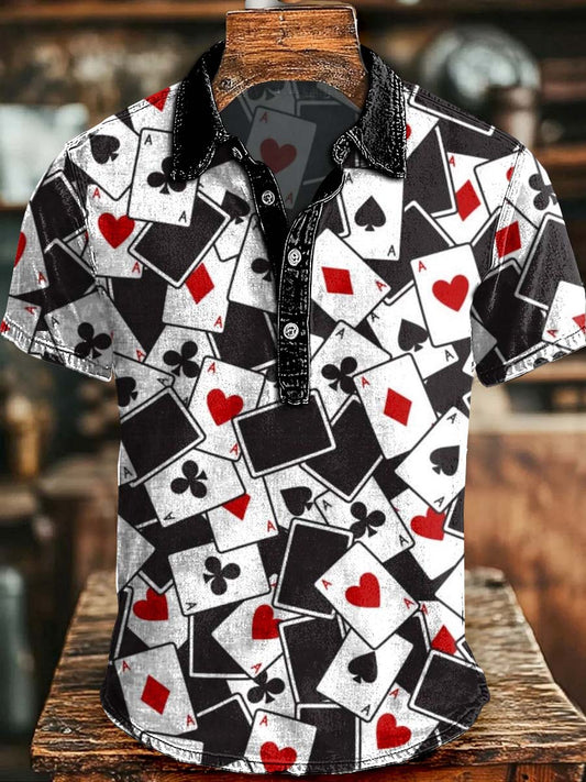 Abstract Playing Card Print Casual Short-Sleeve Polo Shirt