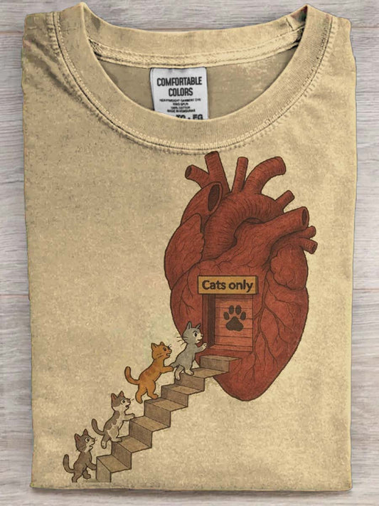 Cat Heart Print Casual Short-Sleeve T-Shirt