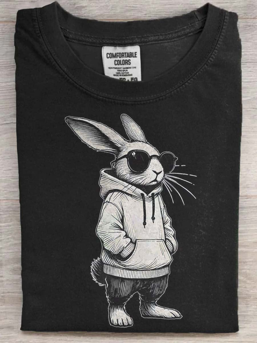 Sunglasses Rabbit Print Casual Short-Sleeve T-Shirt