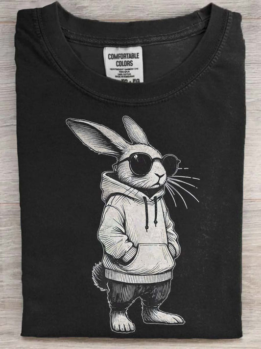 Sunglasses Rabbit Print Casual Short-Sleeve T-Shirt