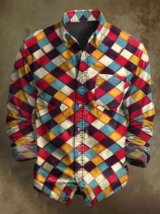 Op Art Geometric Print Casual Long-Sleeve Shirt
