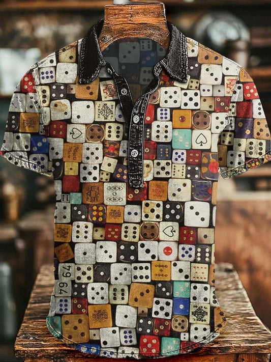 Abstract Dice Casual Short-Sleeve Polo Shirt