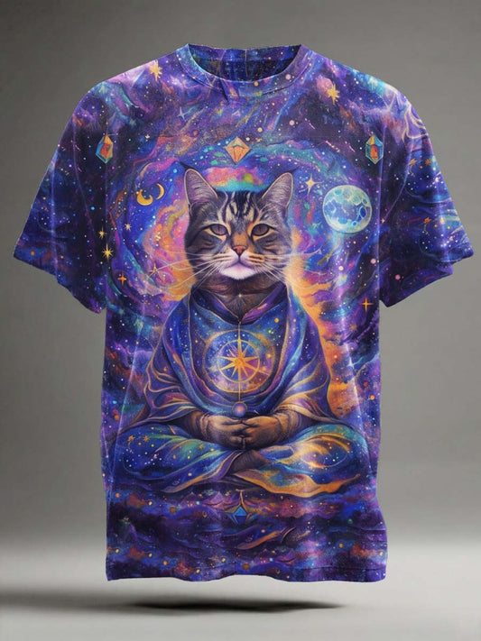 Dreamy Cat Print Casual Short-Sleeve T-Shirt